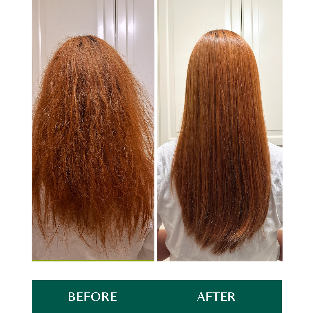 Nourwish user review showing the before and after comparison of hair treatment from using Nourwish Airy Glow products.