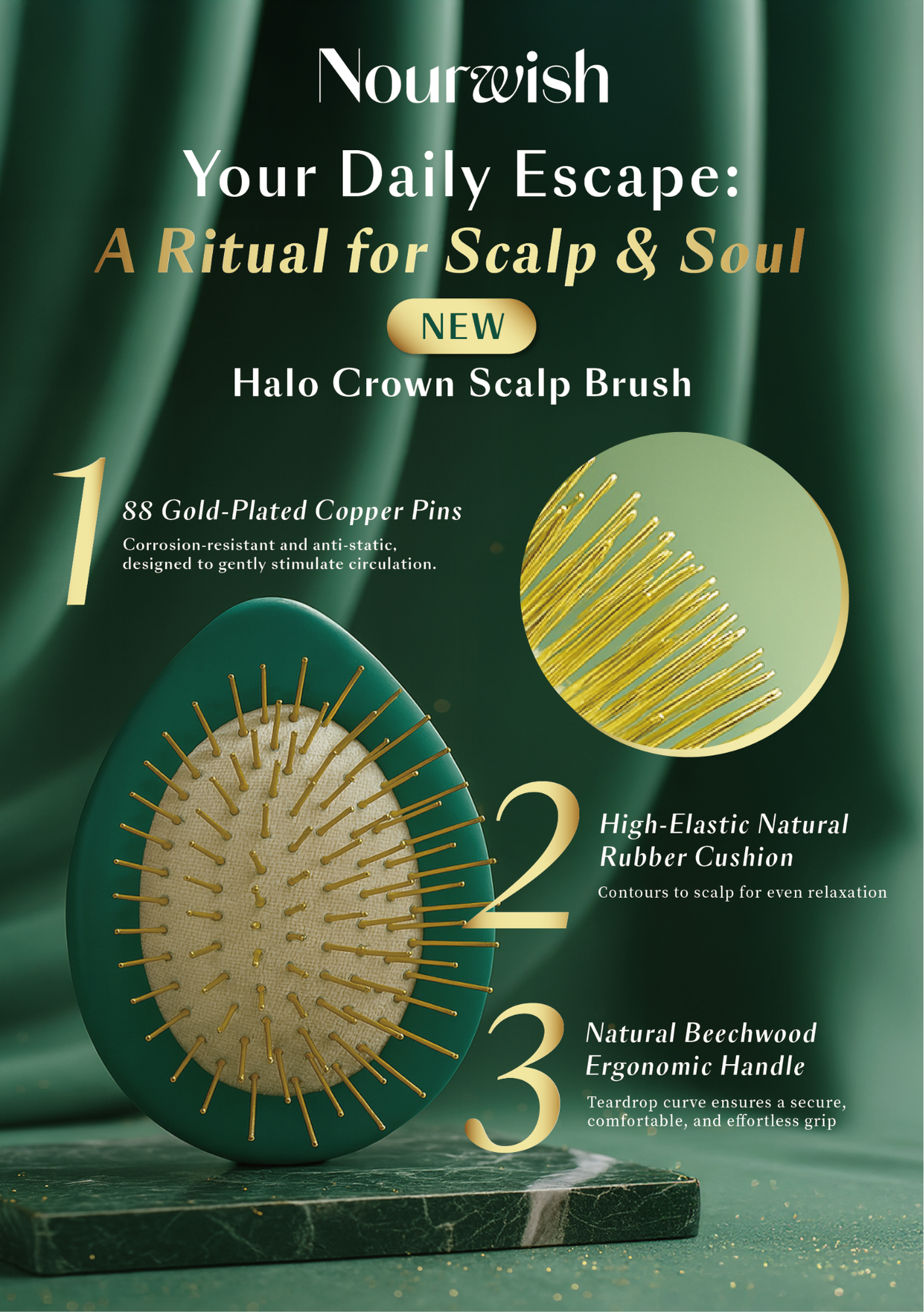 Nourwish Halo Crown Gold Scalp Brush
