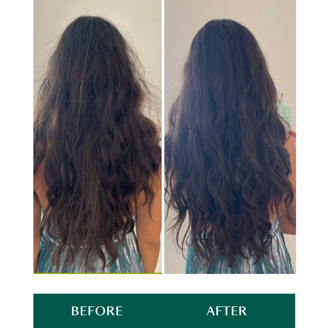 Nourwish user review showing the before and after comparison after ausing Nourwish Airy Glow products. 